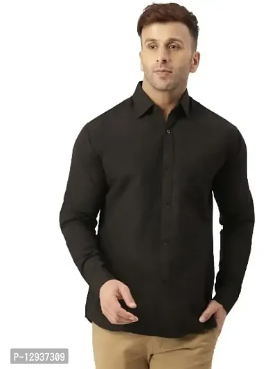 KHADIO Men's Black Full Shirt-thumb0