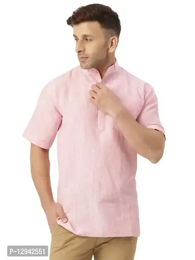 RIAG Men's Half Sleeves Pink 1 Textured Short Kurta