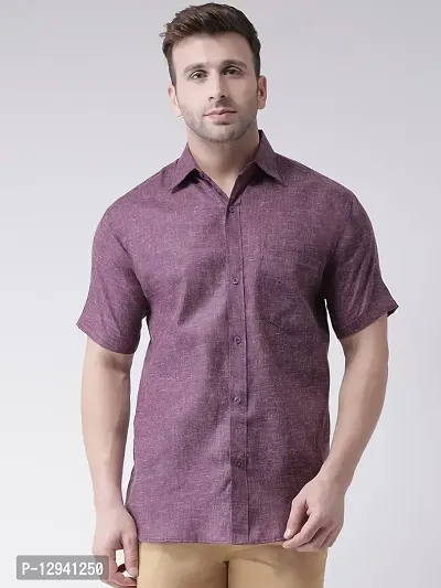 KHADIO Men's Linen N1 Half Shirt Purple
