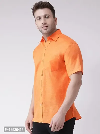 KHADIO Men's Linen I1 Half Shirt Orange-thumb2