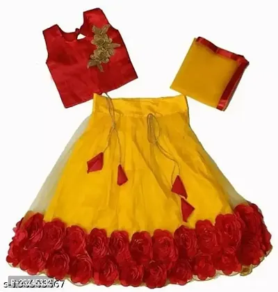 Rose Love Girl's Solid Cotton,Silk Designer Traditional Relaxed Wedding Bollywood Wear Choli (105-Lehenga-Red-5-6 Years)