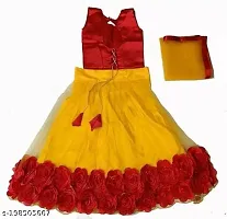 Rose Love Girl's Solid Cotton,Silk Designer Traditional Relaxed Wedding Bollywood Wear Choli (105-Lehenga-Red-5-6 Years)-thumb2