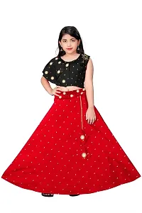 Rose Love Girl's Tafeta Silk Jacquard Butti  Mirror Work Sleeveless Readymade Lehenga Choli (5-6 Years) (Black  Red)-thumb2