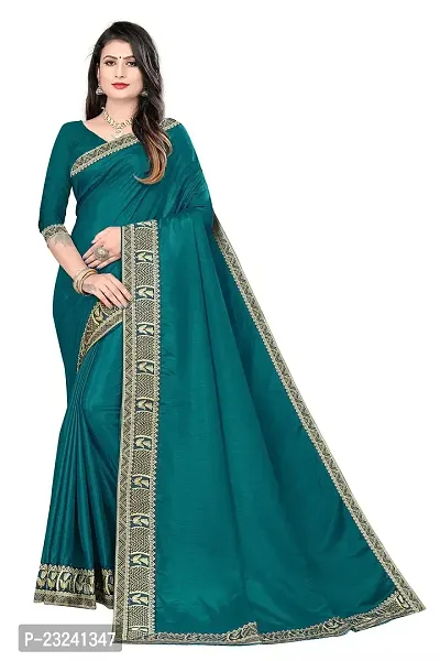 Rose Love Women's Stripted Silk With Heavy Sequence Work Saree with Unstitched Blouse for Traditional (101-Saree-Teal)-thumb0