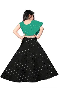 Rose Love Girl's Tafeta Silk Jacquard Butti  Mirror Work Sleeveless Readymade Lehenga Choli (13-14 Years) (Sea Green  Black)-thumb1