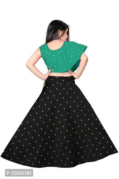 Rose Love Girl's Tafeta Silk Jacquard Butti  Mirror Work Sleeveless Readymade Lehenga Choli (13-14 Years) (Sea Green  Black)-thumb2