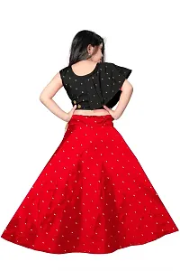 Rose Love Girl's Tafeta Silk Jacquard Butti  Mirror Work Sleeveless Readymade Lehenga Choli (15-16 Years) (Black  Red)-thumb2