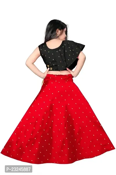 Rose Love Girl's Tafeta Silk Jacquard Butti  Mirror Work Sleeveless Readymade Lehenga Choli (15-16 Years) (Black  Red)-thumb3