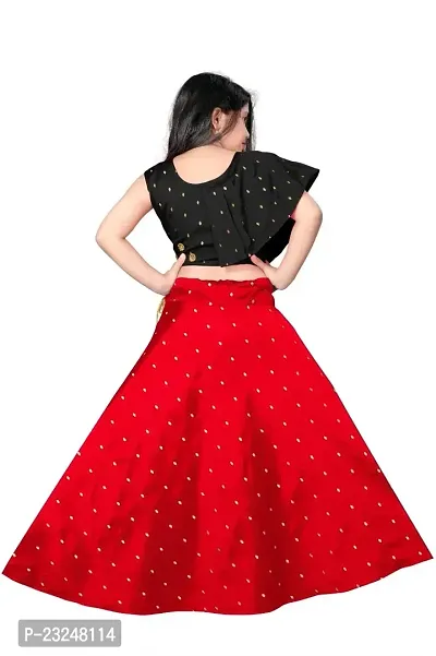 Rose Love Girl's Tafeta Silk Jacquard Butti  Mirror Work Sleeveless Readymade Lehenga Choli (5-6 Years) (Black  Red)-thumb2