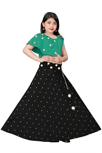 Rose Love Girl's Tafeta Silk Jacquard Butti  Mirror Work Sleeveless Readymade Lehenga Choli (13-14 Years) (Sea Green  Black)-thumb4