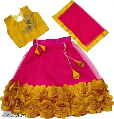 Rose Love Girl's Solid Cotton,Silk Designer Traditional Relaxed Wedding Bollywood Wear Choli (105-Lehenga-Yellow-7-8 Years)-thumb0