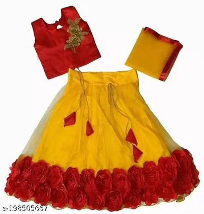 Love Girl's Solid Cotton,Silk Designer Traditional Relaxed Wedding Bollywood Wear Choli (105-Lehenga-Red-4-5 Years)