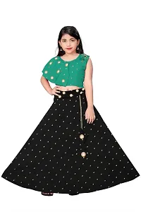 Rose Love Girl's Tafeta Silk Jacquard Butti  Mirror Work Sleeveless Readymade Lehenga Choli (13-14 Years) (Sea Green  Black)-thumb2