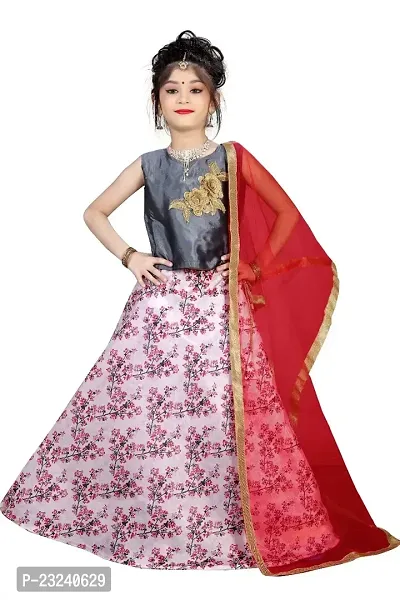 Rose Love Girl's Solid Silk,Net Designer Traditional Relaxed Wedding Bollywood Wear Choli (101-Lehenga-Choli)-thumb0