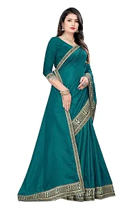 Rose Love Women's Stripted Silk With Heavy Sequence Work Saree with Unstitched Blouse for Traditional (101-Saree-Teal)-thumb1