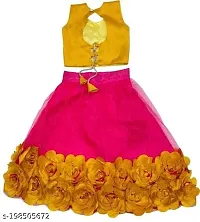 Rose Love Girl's Solid Cotton,Silk Designer Traditional Relaxed Wedding Bollywood Wear Choli (105-Lehenga-Yellow-7-8 Years)-thumb1