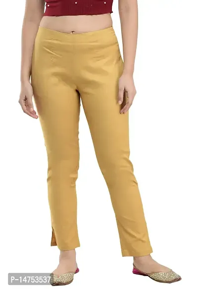 RAJPUTANA CAMISA Women Cotton Slub Solid Slim Fit Stretchable Pant (Pant-4-M, Gold)