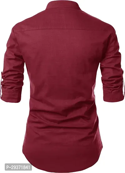 Stylish Maroon Cotton Blend Solid Short Length Kurta For Men-thumb3