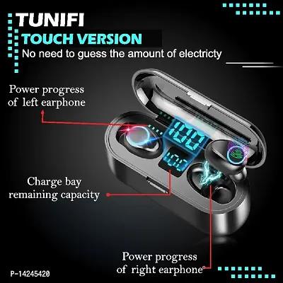 TUNIFI Earbuds F9 Black  TWS With Power Bank upto 48 Hours playback Wireless Bluetooth Headphones Airpods ipod buds bluetooth Headset-thumb0