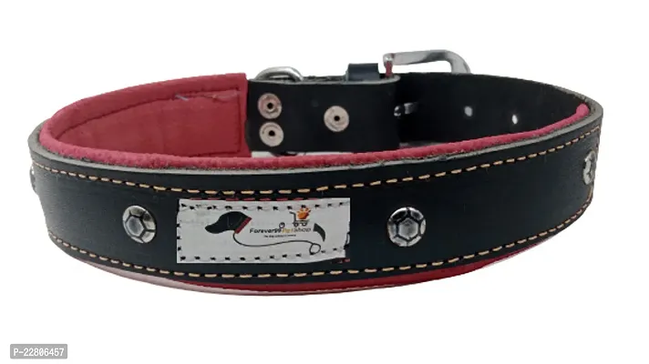 Forever99 Pet Shop Leather Padded Custom Handmade Hand Tool Dog Size Medium Collar Adjustable Leather Dog Collar/ Neck Belt Stitched Padded Genuine Leather Heavy Duty Dog Collar