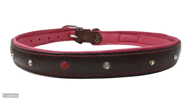 Leather Padded Custom Handmade Hand Tool Dog Size Medium Fits Neck Size 15 to 18 Collar Adjustable Leather / Neck Belt Stitched Padded Genuine Leather Heavy Duty Dog