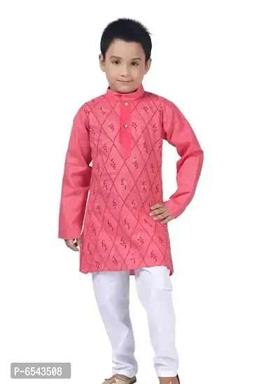 Elegant Khadi Cotton Embroidered Kurta with Pyjamas Set For Boys-thumb0