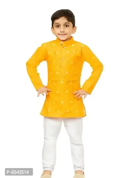 Elegant Yellow Khadi Cotton Embroidered Kurta with Pyjamas Set For Boys