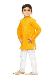 Elegant Yellow Khadi Cotton Embroidered Kurta with Pyjamas Set For Boys-thumb1