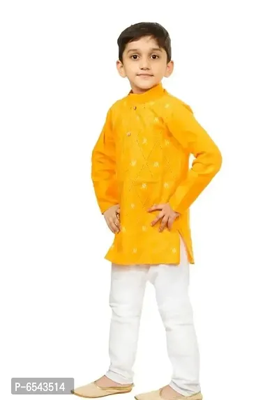 Elegant Yellow Khadi Cotton Embroidered Kurta with Pyjamas Set For Boys-thumb2