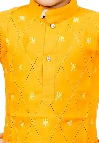 Elegant Yellow Khadi Cotton Embroidered Kurta with Pyjamas Set For Boys-thumb2