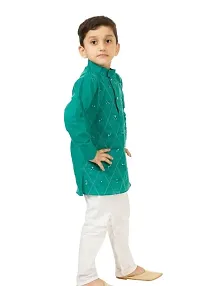 Elegant Green Khadi Cotton Embroidered Kurta with Pyjamas Set For Boys-thumb2
