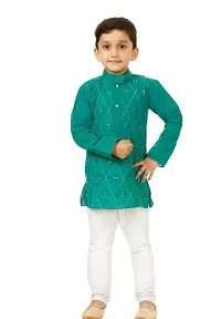 Elegant Green Khadi Cotton Embroidered Kurta with Pyjamas Set For Boys-thumb1
