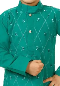 Elegant Green Khadi Cotton Embroidered Kurta with Pyjamas Set For Boys-thumb4