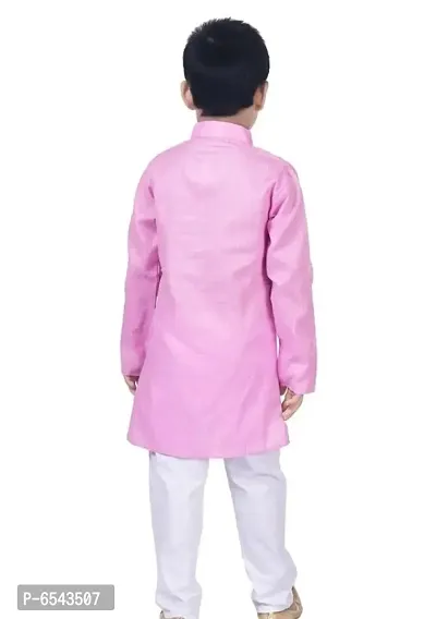 Elegant Pink Khadi Cotton Embroidered Kurta with Pyjamas Set For Boys-thumb4