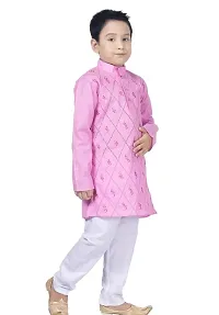 Elegant Pink Khadi Cotton Embroidered Kurta with Pyjamas Set For Boys-thumb1