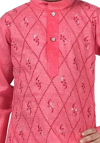 Elegant Khadi Cotton Embroidered Kurta with Pyjamas Set For Boys-thumb4
