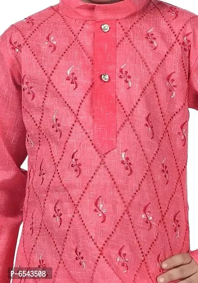 Elegant Khadi Cotton Embroidered Kurta with Pyjamas Set For Boys-thumb5