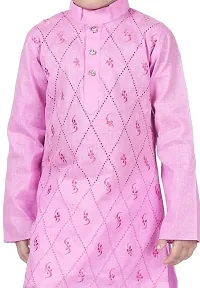 Elegant Pink Khadi Cotton Embroidered Kurta with Pyjamas Set For Boys-thumb2