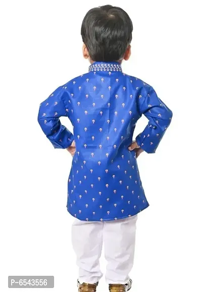 Stylish Blue Cotton Printed Kurta with Pyjama Set For Boys-thumb3