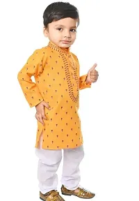 Stylish Yellow Cotton Printed Kurta with Pyjama Set For Boys-thumb3