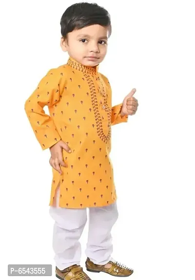 Stylish Yellow Cotton Printed Kurta with Pyjama Set For Boys-thumb4