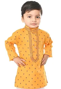 Stylish Yellow Cotton Printed Kurta with Pyjama Set For Boys-thumb1