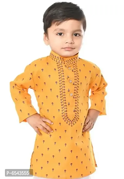 Stylish Yellow Cotton Printed Kurta with Pyjama Set For Boys-thumb2