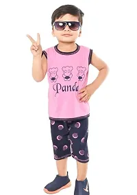 Stylish Pink Cotton Printed Top with Bottom Set For Boys-thumb2