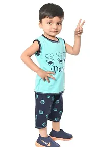 Stylish Turquoise Cotton Printed Top with Bottom Set For Boys-thumb1