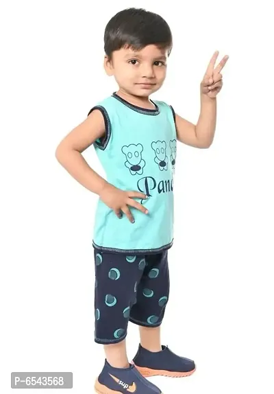 Stylish Turquoise Cotton Printed Top with Bottom Set For Boys-thumb2