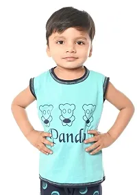 Stylish Turquoise Cotton Printed Top with Bottom Set For Boys-thumb2