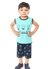 Stylish Turquoise Cotton Printed Top with Bottom Set For Boys-thumb3