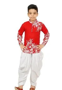 Stylish Red Cotton Printed Kurta with Bottom For Boys-thumb2