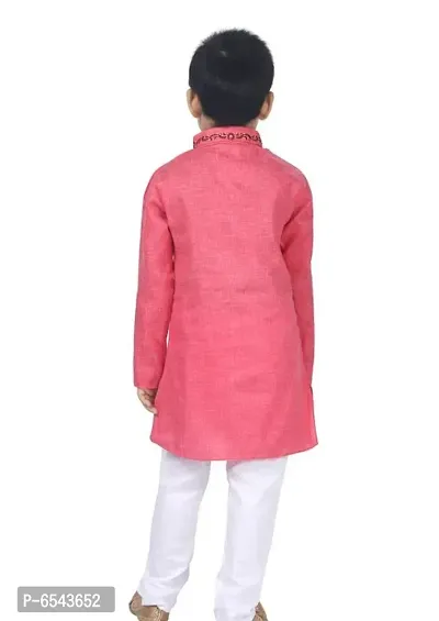 Stylish Pink Cotton Embroidered Kurta with Pyjamas Set For Boys-thumb5